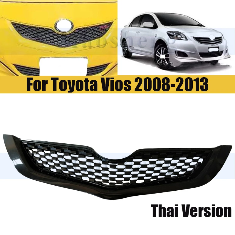 

Thai Version Front Bumper Grill Mask For Toyota Vios 2008-2013 Radiator Chrome Grille Medium Net Racing Grills Auto Grille