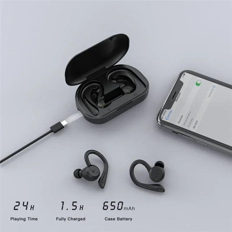 Auricolari wireless Ture Auricolari wireless Gancio per l'orecchio Sport HiFI Stereo Cuffie impermeabili con microfono Cuffie TWS