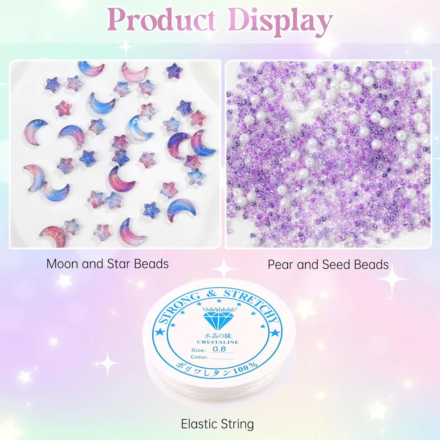 خرز على شكل نجمة القمر، خرز زجاجي للبذور لصنع المجوهرات بنفسك لصنع المجوهرات DIY أساور يدوية وقلائد وأقراط مع Ela