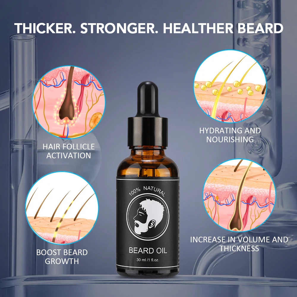 30ml Beard Growth Essential Oil Natural Effective Thicken More Beard Nourishing Growth Oil For Men Beard Care Hair Growth