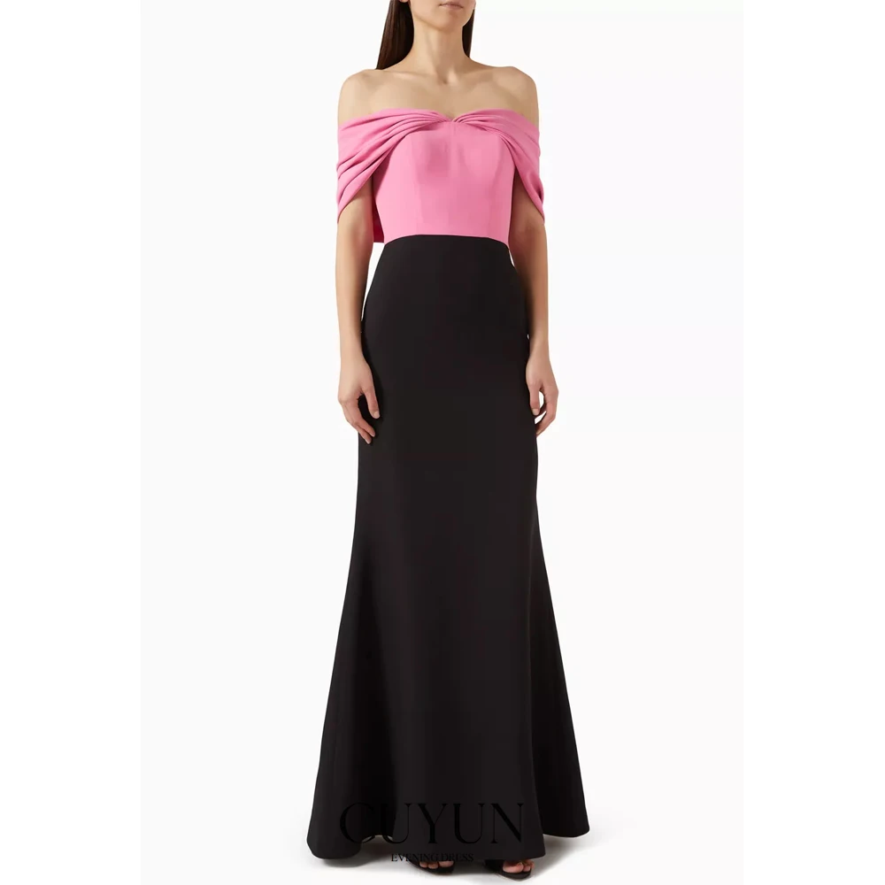 

CUYUN 2025 Boat Neck Pink and Black Evening Dresses Off the Shoulder Formal Dresses Customized Prom Gown for Banquet Party
