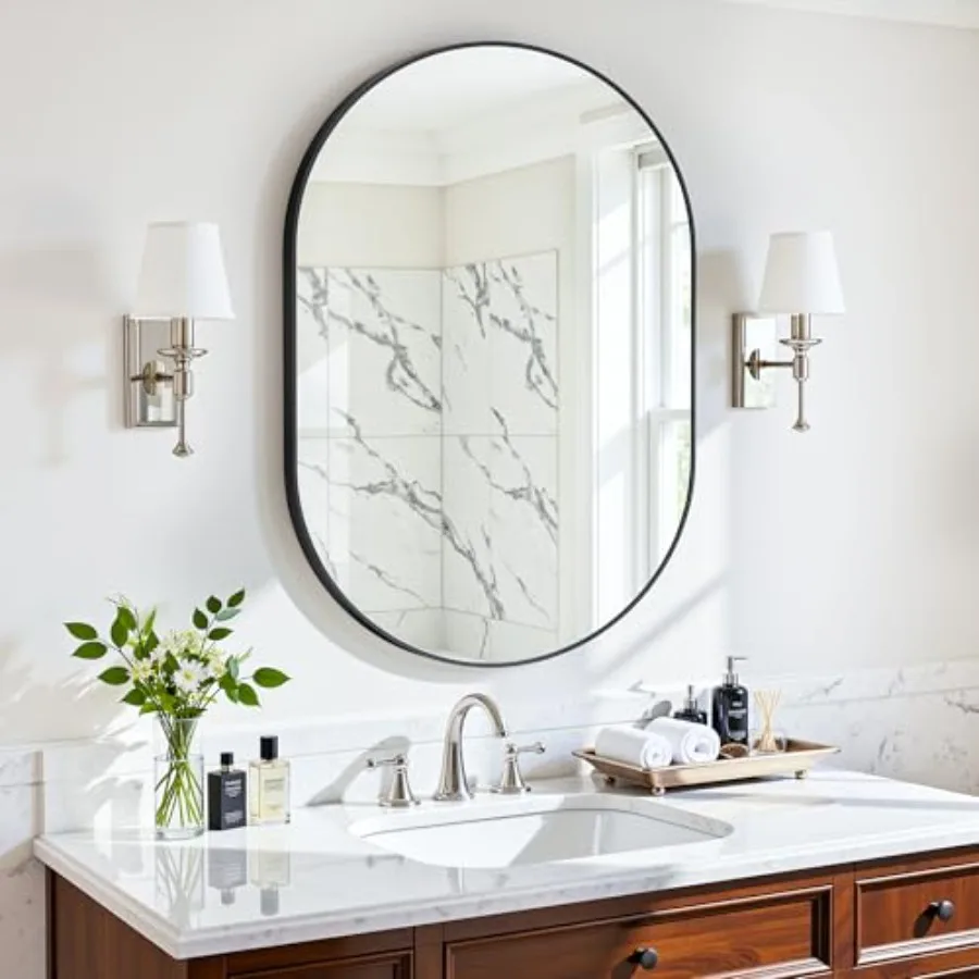 

Wall Mirror 24"x36" Bathroom Vanity Mirror Anti-Rust HD Tempered Glass Wall Mounted Mirrors for Living Room Entryway Black Fram