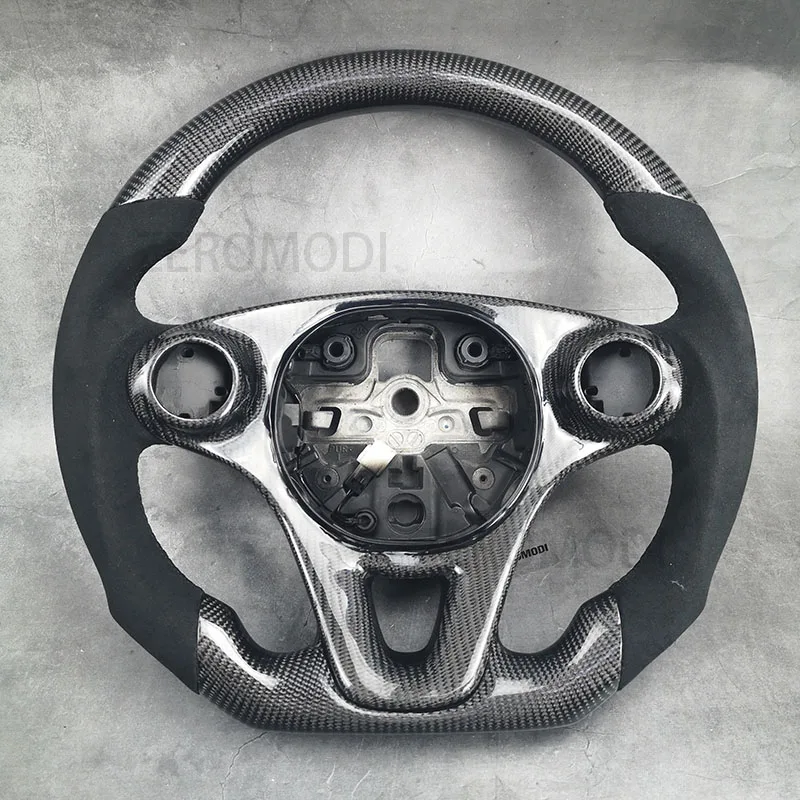 

For Mercedes-Benz Smart Fortwo Forfour 2016-2020 Cuatomized Real Carbon Fiber Sports Steering Wheel Leather Compatible