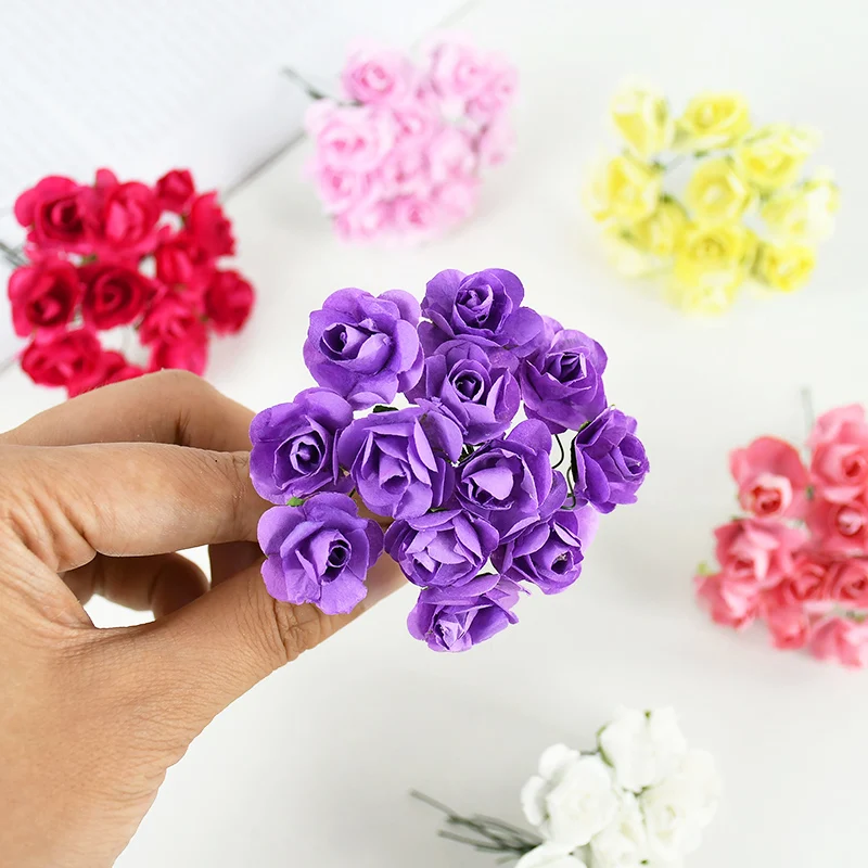 144/288 stücke 2cm Mini Papier Rose künstlichen Blumenstrauß für Hochzeit Home Decoration DIY Scrap booking Handwerk gefälschten Pflanzen Kranz – Detail 7