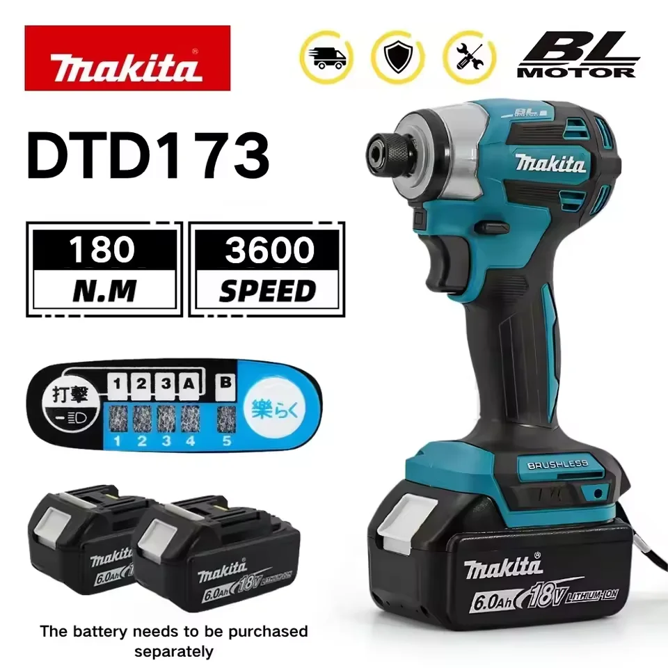 

100% Makita DTD173 18V Brushless Impact Driver Lithium 180N.m Cordless Electric Drill Power Tool Multifunction Household Tool