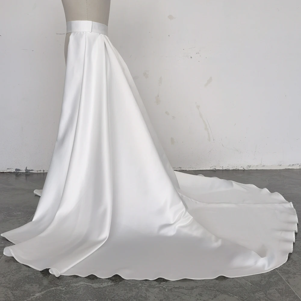 Satin Bridal Detachable Long Train Wedding Removable Skirt for Dresses Waistband Party Overskirt