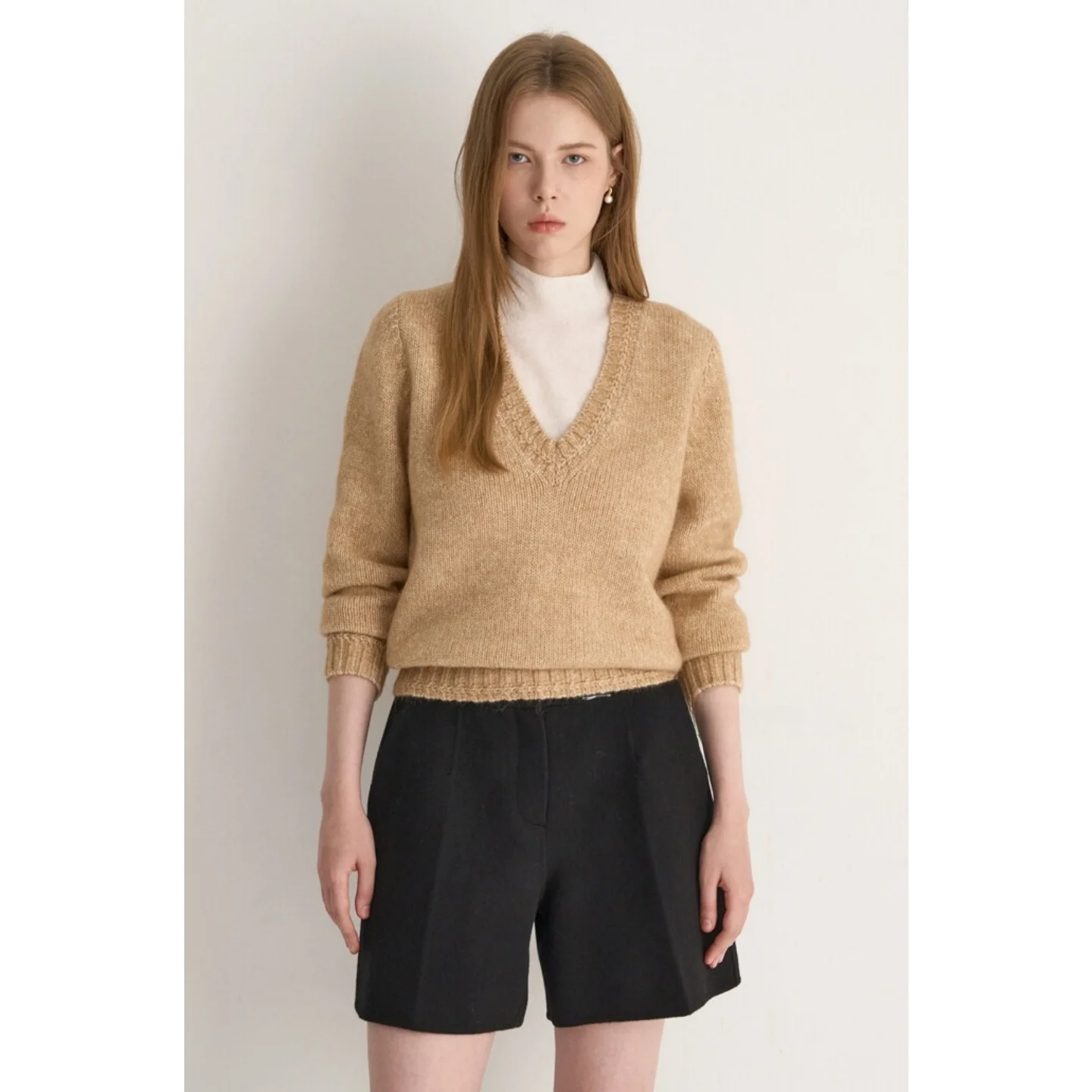 Caldo gilet e maglione lavorato a maglia di lana Set in due pezzi Collo alto Versatile dimagrante Pendolarismo Sle Coreano Faion V-Ne Top