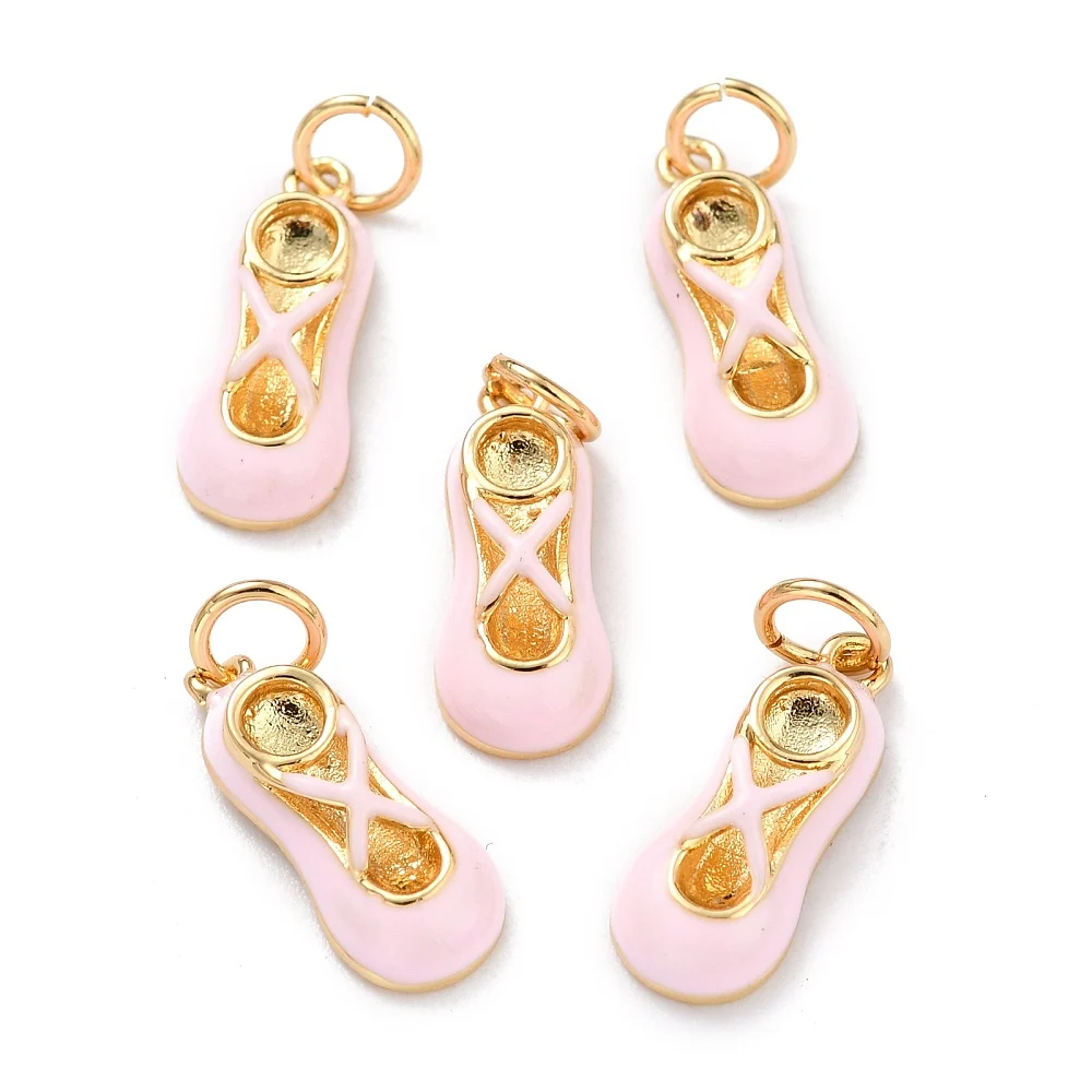 

10pcs Pink Ballet Shoes Charms Brass Enamel Pendants Real 18K Gold Plated For Bracelet Earrings Necklace Jewelry Making DIY Gift