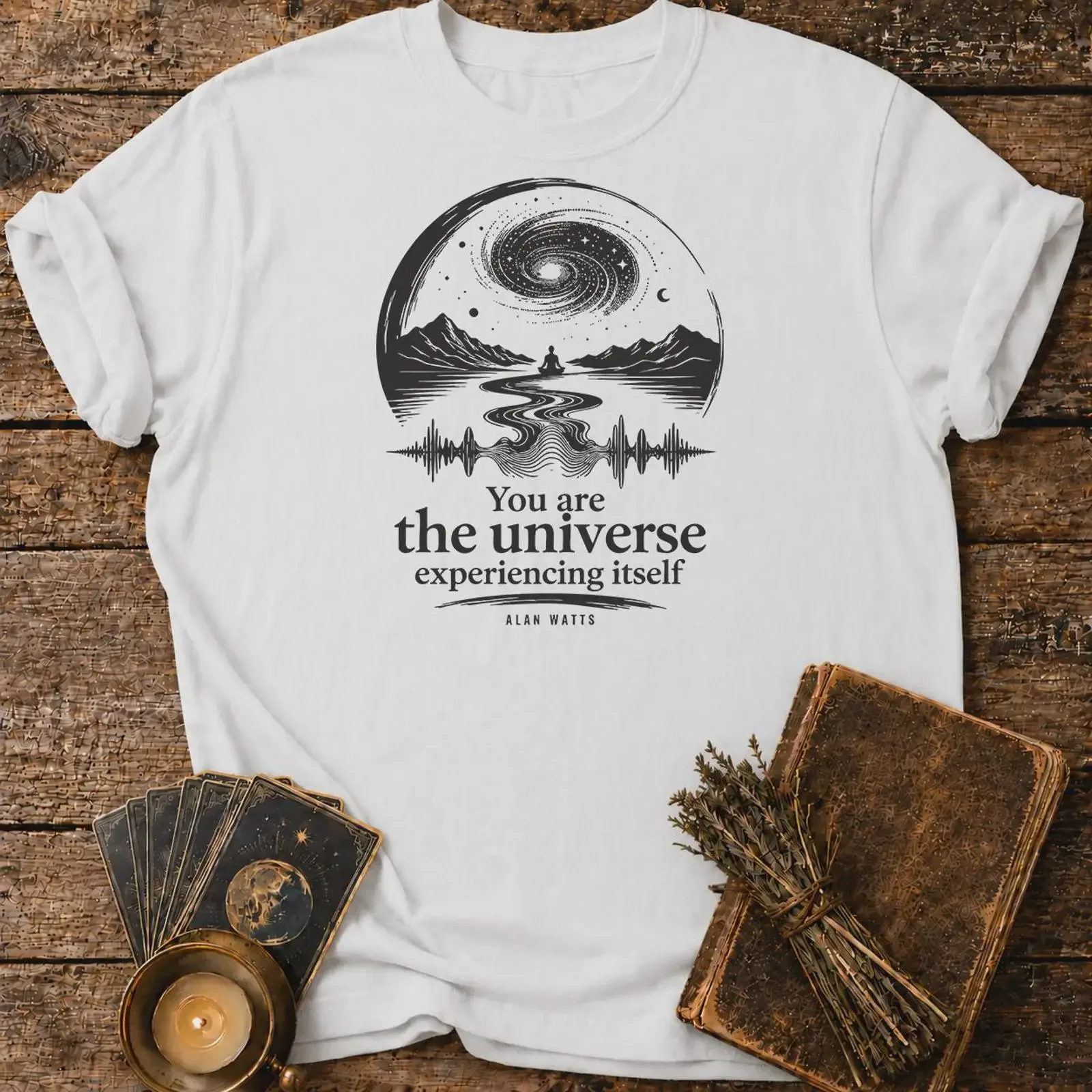Alan Watts T Shirt Universe Quote Cosmic Meditation Spiritual Philosophy  vintage Washed Breathable Versatile Casual