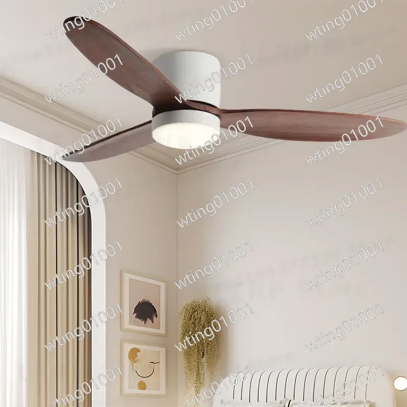 for Ceiling Fan Light Solid Wood 3 Blade Low Profile Design Frequency Conversion Motor Modern Trendy Living Room Household