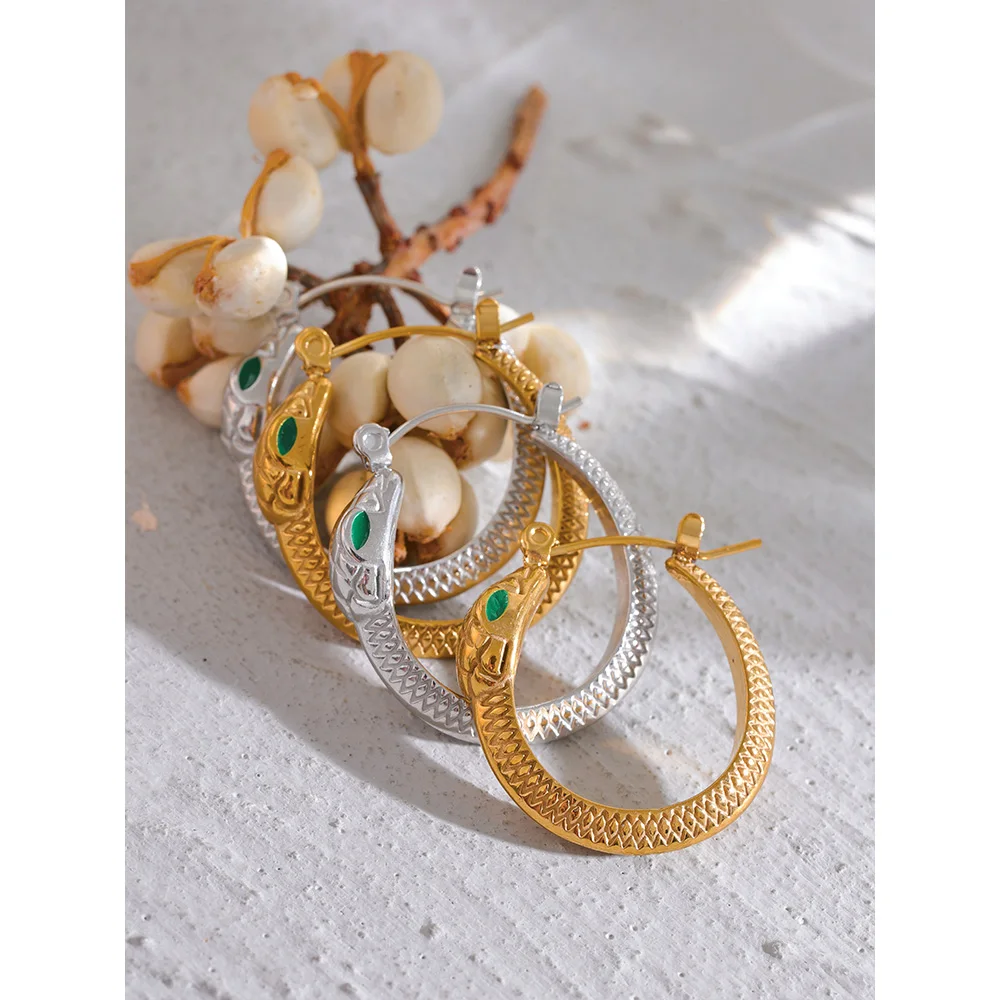 Yhpup Stainless Steel Snake Hoop Earrings for Women Gold Color Waterproof Fashion Exquisite Vintage Classic Jewelry Party Gift