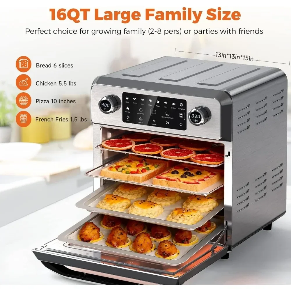 ad Four grille-pain pour friteuse à air 16 litres, combination de fours Airfryer 10 en 1 - Four à convection pour grande friteuse à air 1700 W