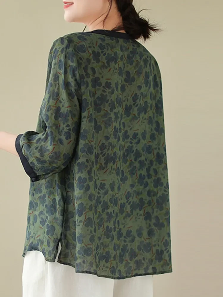 Chemise décontractée à imprimé floral pour femmes, style vintage, col rond, confortable, été, nouvelle arrivée, 2023