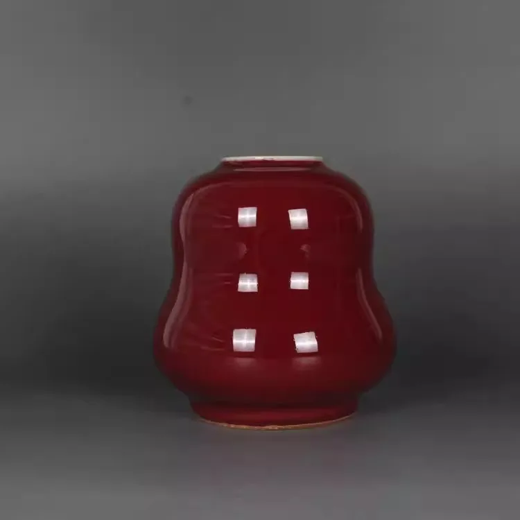 4.13 inch Chinese Qing Kangxi Red Glaze Porcelain Gourd Shape Vase