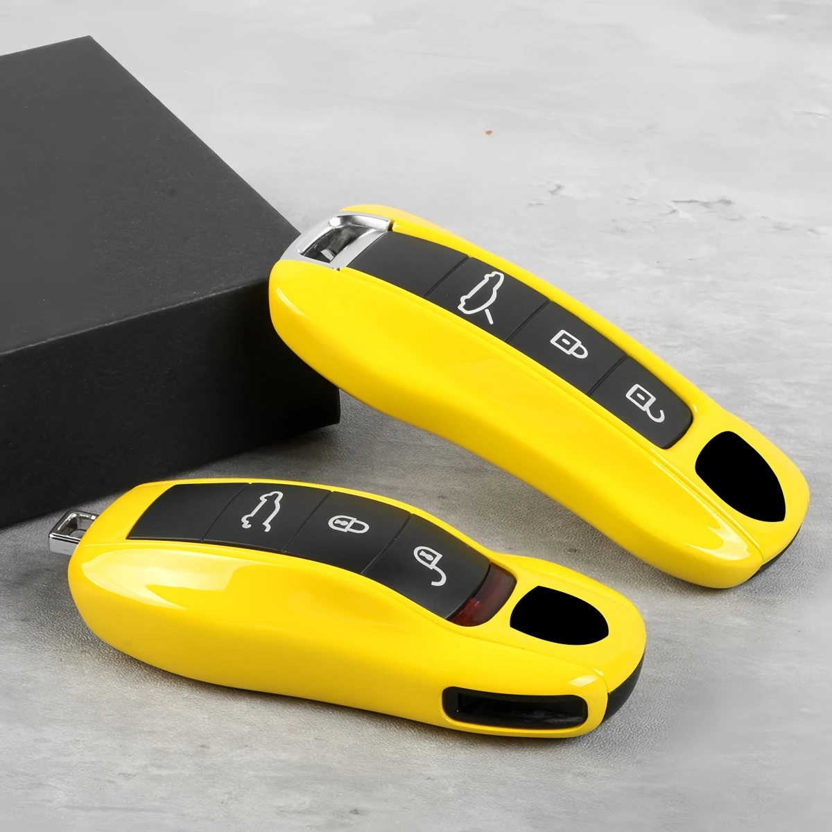 Car Key Modification Protective Case Suitable for Porsche Macan/Panamera/718/Cayenne/911 Racing Yellow Key Case Protective Cover