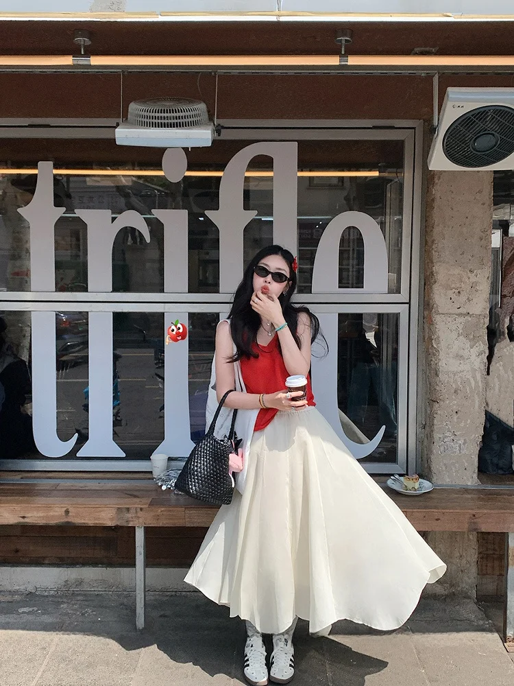 

Stberry Jump High Waist Slimming Multi-Color Lyocell Fiber A-Line Midi Skirt Women Summer Drapey Feel Loose Fit Skirts