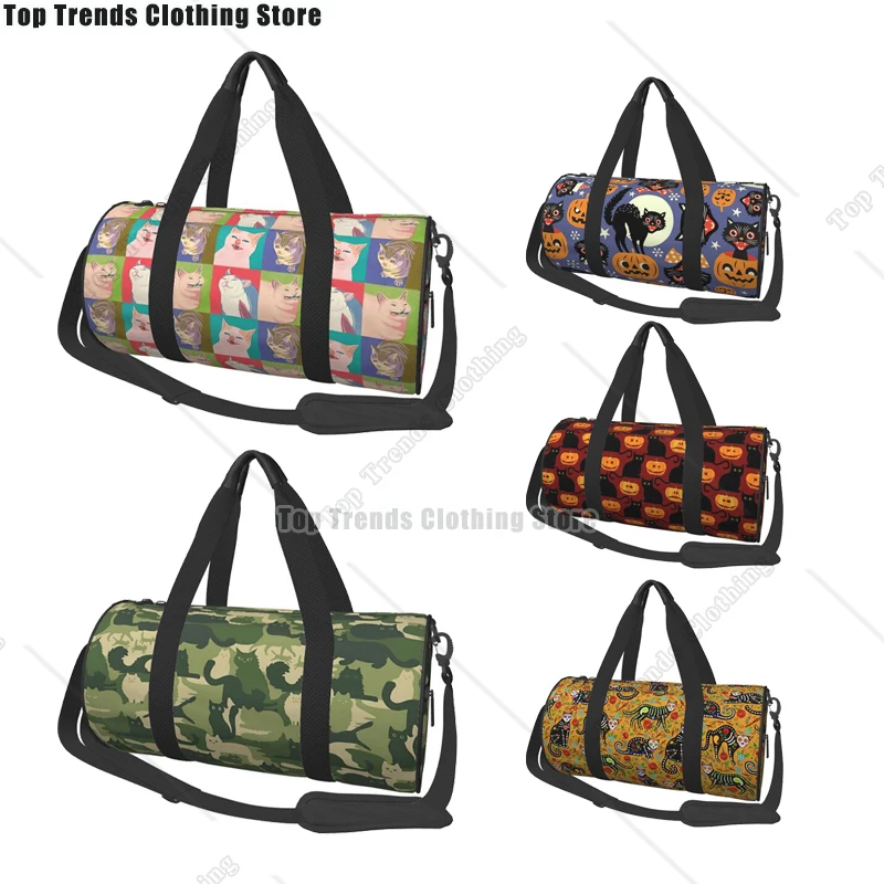 

Cats Travel Bags Men Fitness Handbag Cylinder Shoulder Bag Women Large Travel Tote Luggage Bag