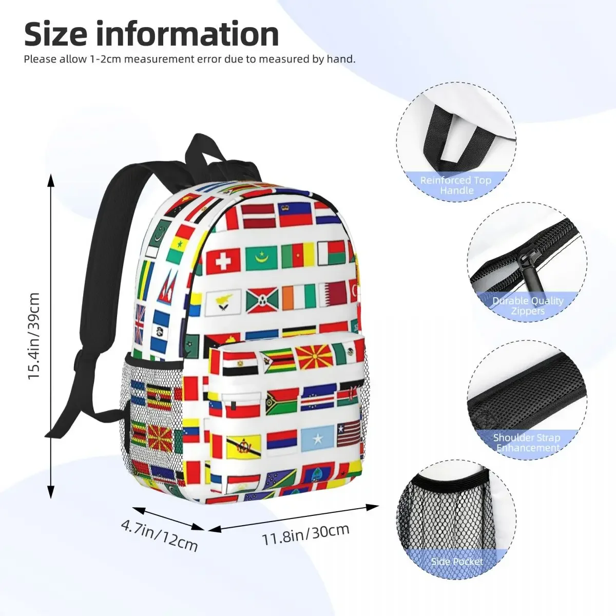 Flags Of The World Backpacks Boys Girls Bookbag Fashion Students School Bags Travel Rucksack Shoulder Bag Large Capacity