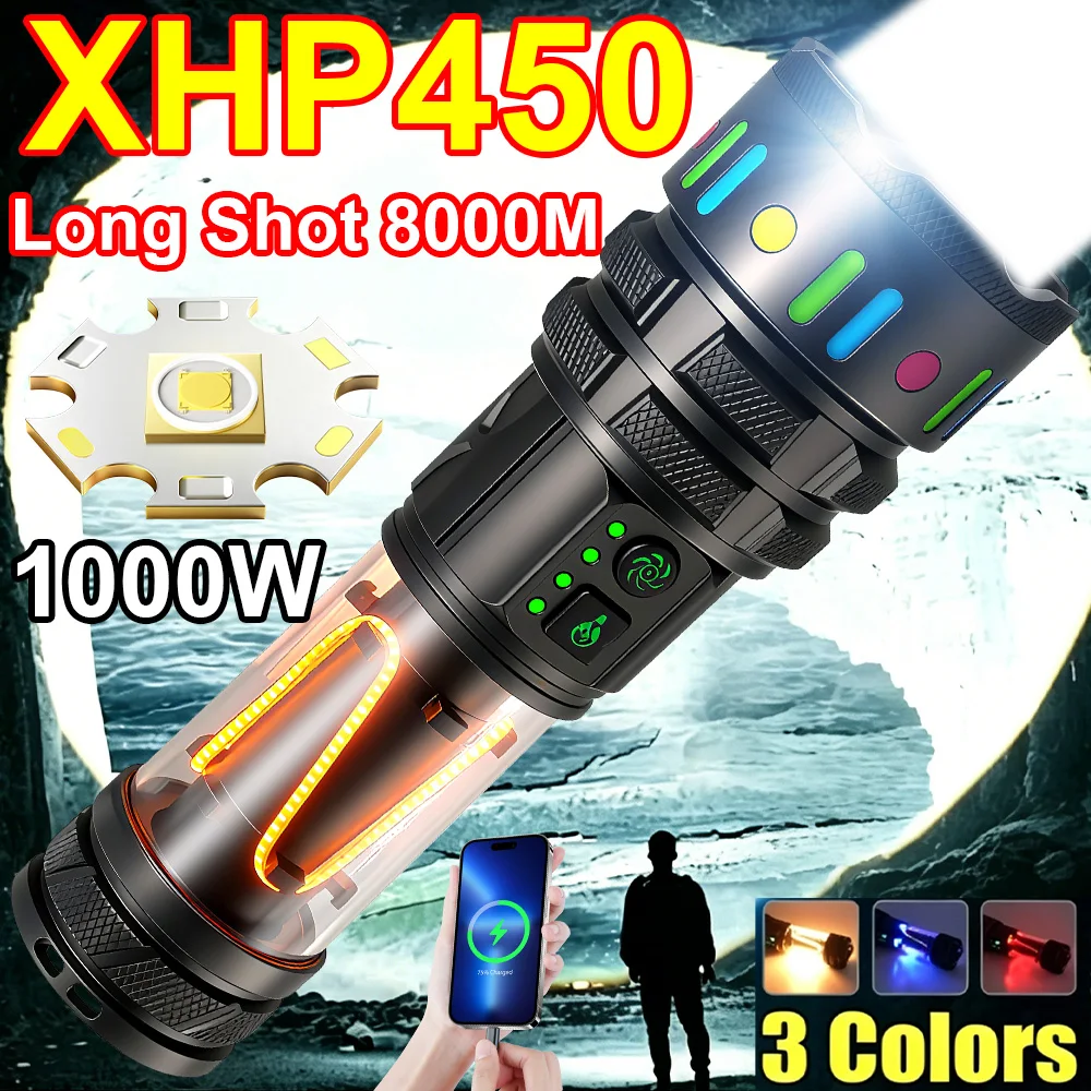 XHP450 High Strong Power Led Flashlight Torch Light Zoom Tactical  Lamp USB Rechargeable LED Flashlights Outdoor Camping Lantern