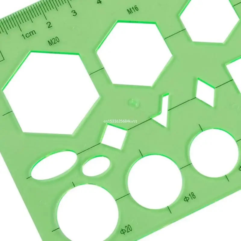 Geometric Drawing Template Measuring Ruler Transparent Green Plastic for School Dropship