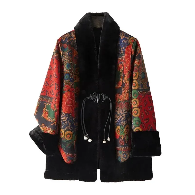 

Korean Women Long Sleeves Faux Fur Jacket Winter Lady Double Sided Fur Coat 2025 Middle Aged Mother Large Size 4XL Plush Outwear