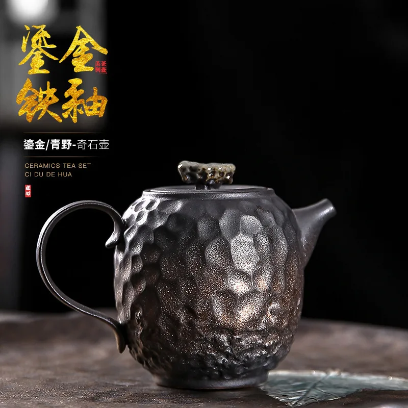 

Japanese Gilt Iron Glaze Stone Teapot Ceramic Pot Handmade Retro Kung Fu Tea Set Small Tea Infuser Single Pot