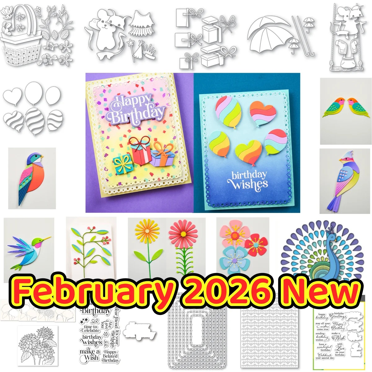

Basket Bird Mouse Balloons Birthday Gift Flower Metal Cutting Dies Hot Foil Stencil for DIY Scrapbook February 2026 New Spring