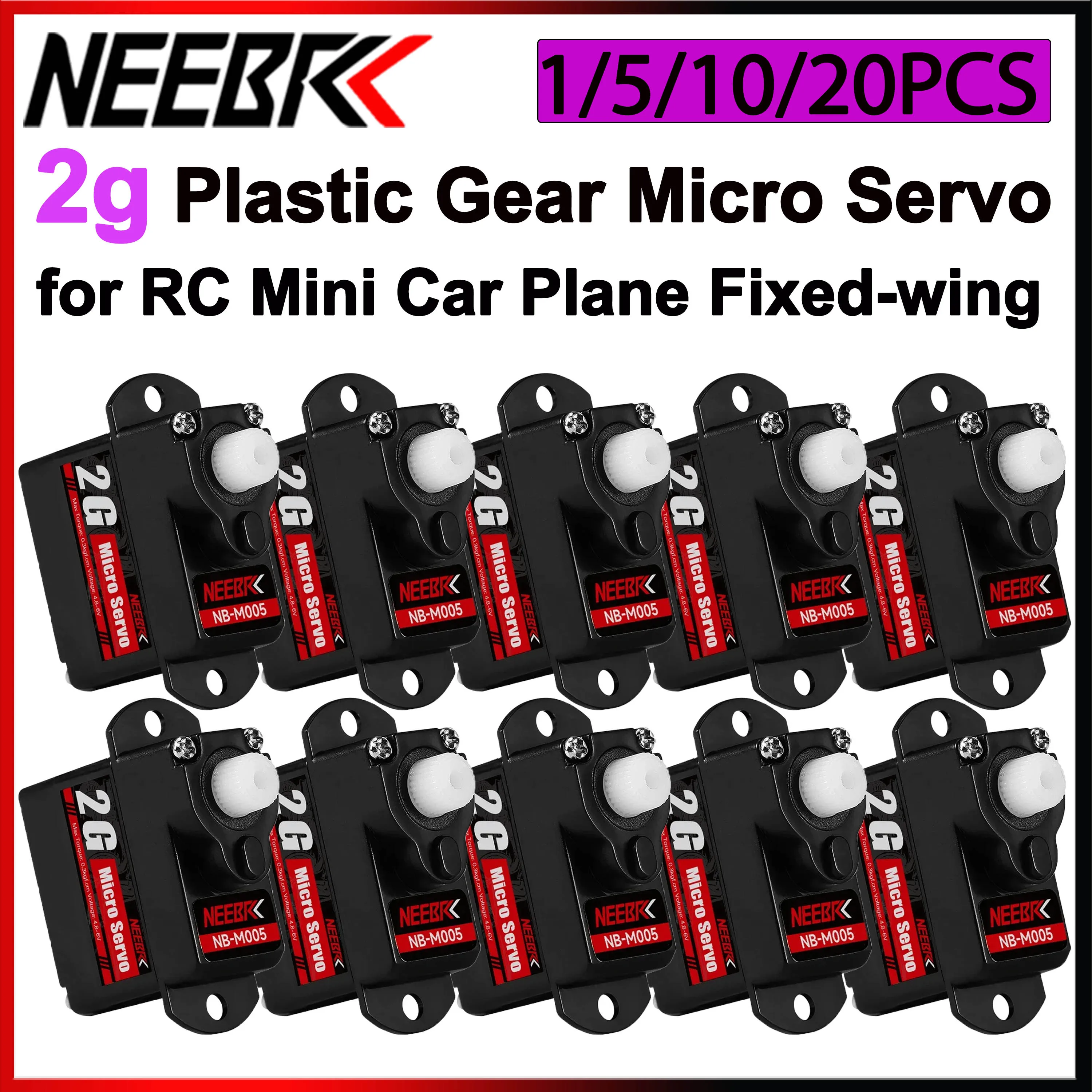 1/5/10/20PCS NEEBRC 2g Micro Servo Plastic Gear Coreless Motor for RC Mini Car Fixed-wing Plane Helicopter Robot Boat Toy