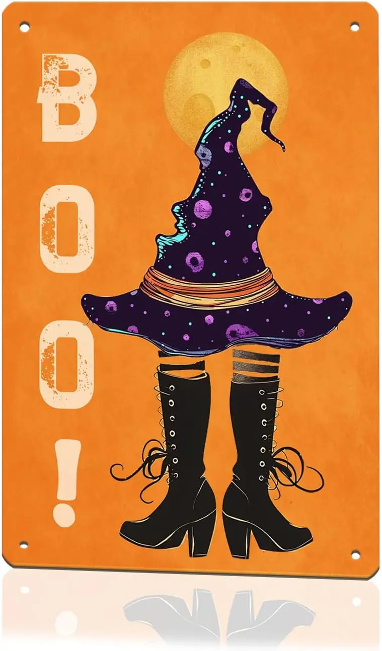 Halloween Yard Decorations Funny Sign Home Garden Boo,Witch Boots Decor Witch Decorations Outside Tin Sign 8x12in