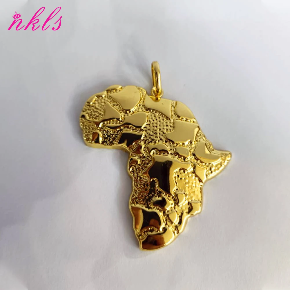 Karte der afrikanischen Anhänger-Halskette für Männer und Frauen, Goldfarbe, Hip Hop, beliebte Halskette, luxuriöser Edelstahl, Kupferkette J – Detail 2