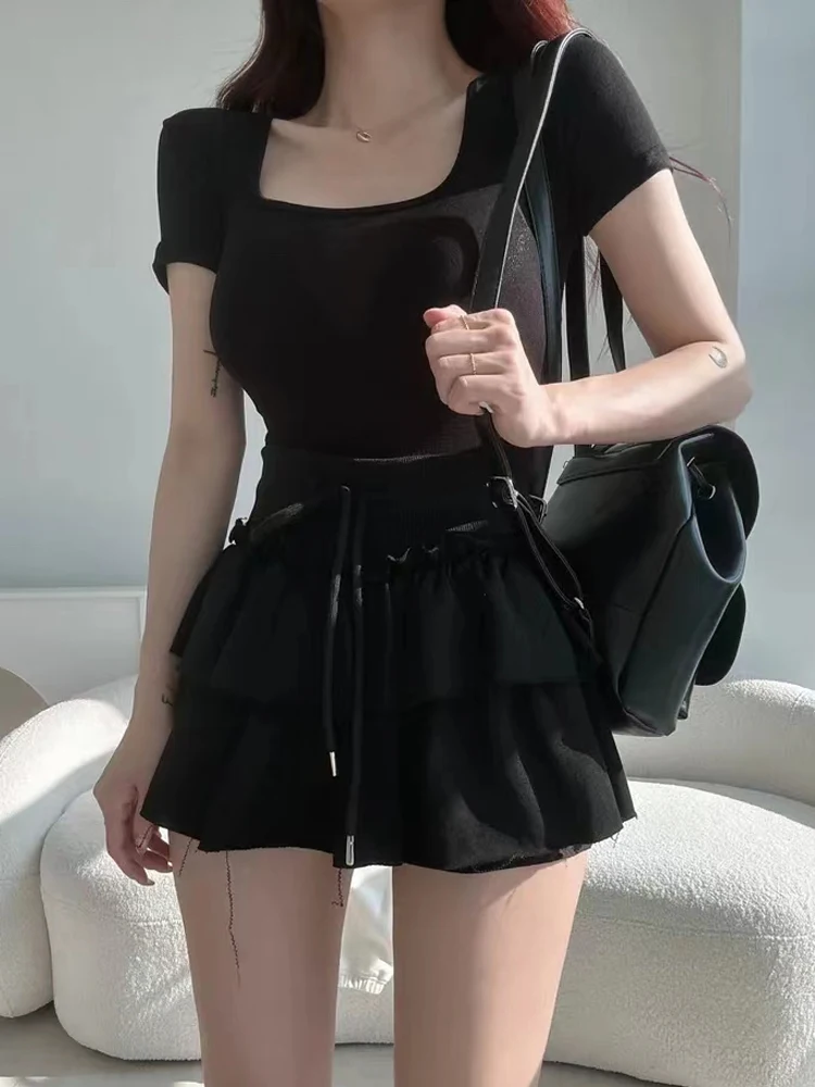 Korean Style High Waist A-Line  Skirt Women's Summer Spicy Pure Desire Flounce Puffy Cake Skirt Commute Style Short Skirt