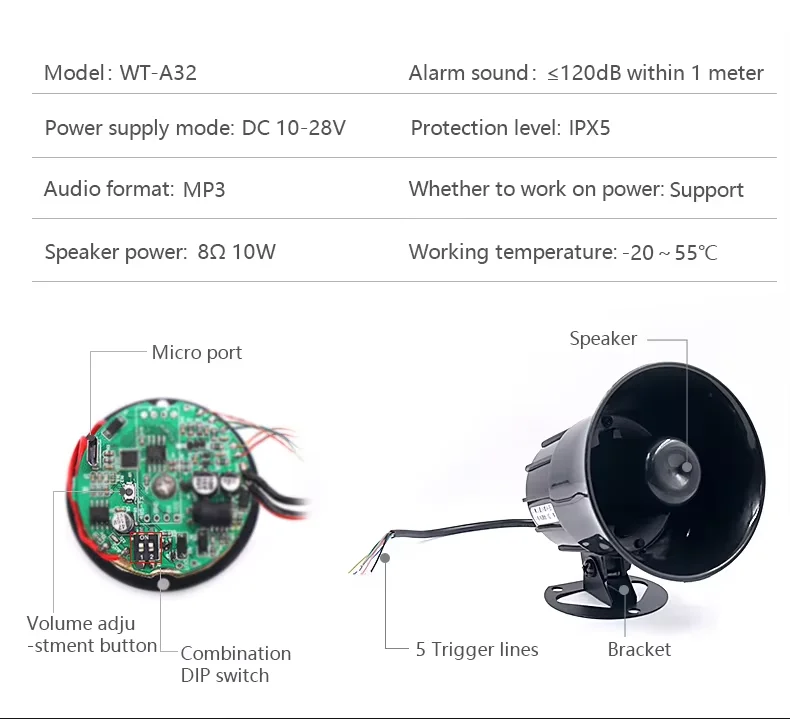 2026 12V 24V 100db 10W Black Electric Horn Fire Truck Siren with Customisable Sound 10-Year Battery Life and 1-Year Warranty view 3