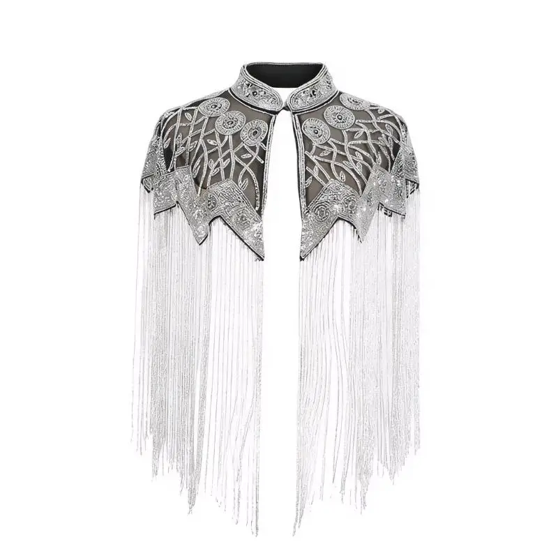 

652F Comfortable Fabric Beaded Shawl Fringe Design Travel Friendly Accessory Scarf