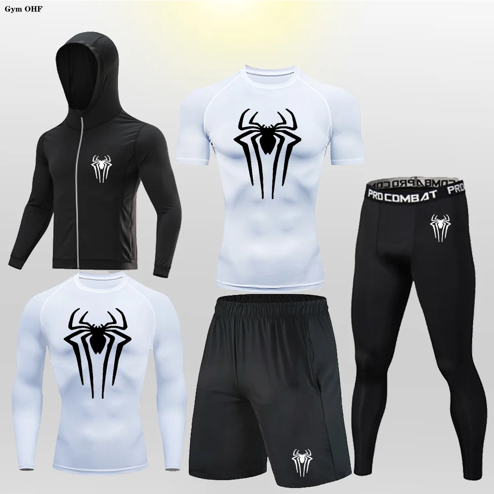 Camiseta de correr de verano para hombre, conjunto de 5 piezas, Berserk impreso, conjunto de compresión de secado rápido, Leggings de Fitness, traje ajustado Rashgard MMA