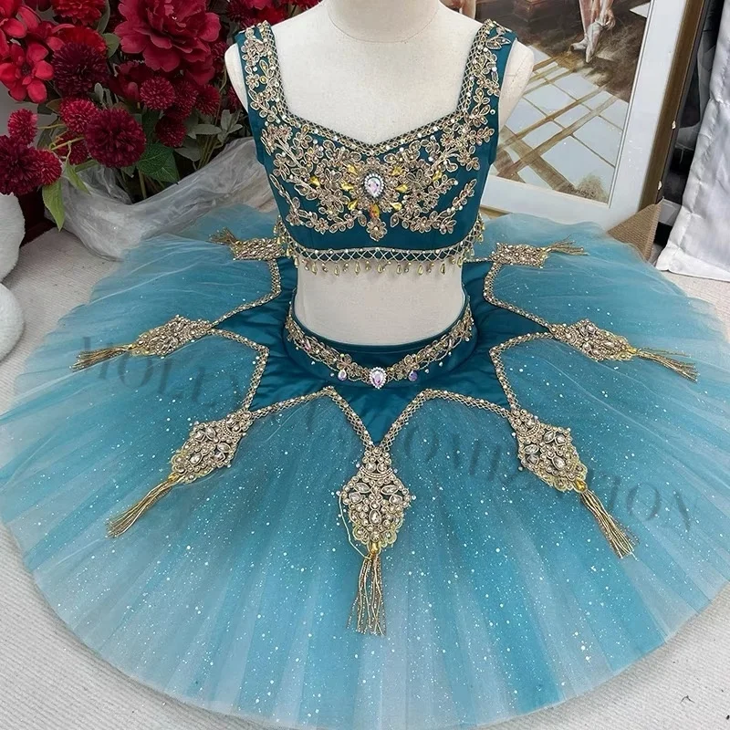 

2025 high-end new green gradient pirate dancer variation split ballet TUTU short skirt tailored for children and adults