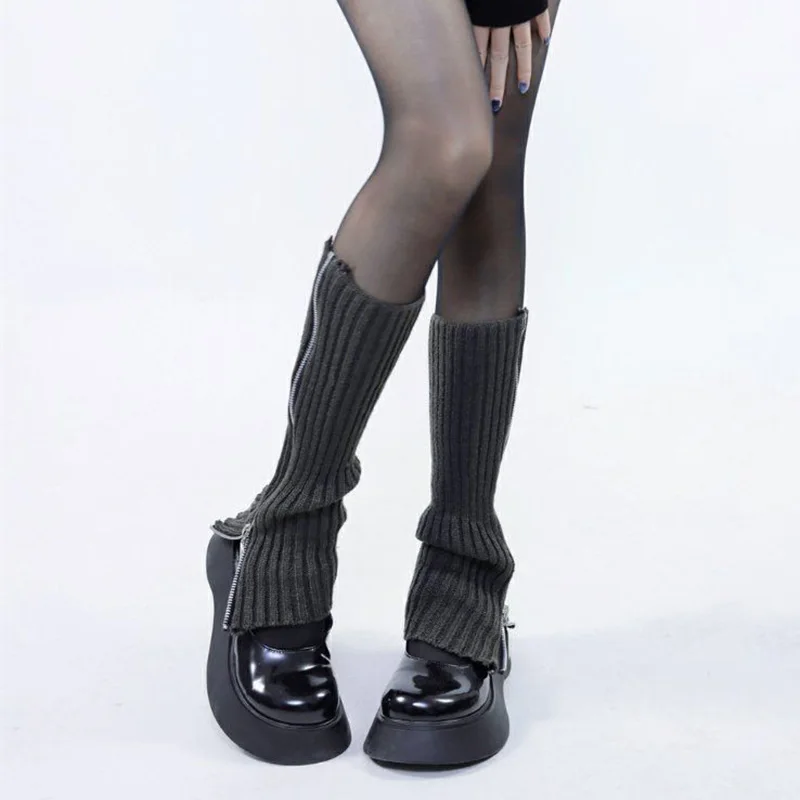 دافئ ومتعدد الاستخدامات JK محبوك سستة التراص واقي أحذية بلاستيك الصوف جورب غطاء فتاة حار المرأة جديد Y2k طويل الساق غطاء للقدم #6