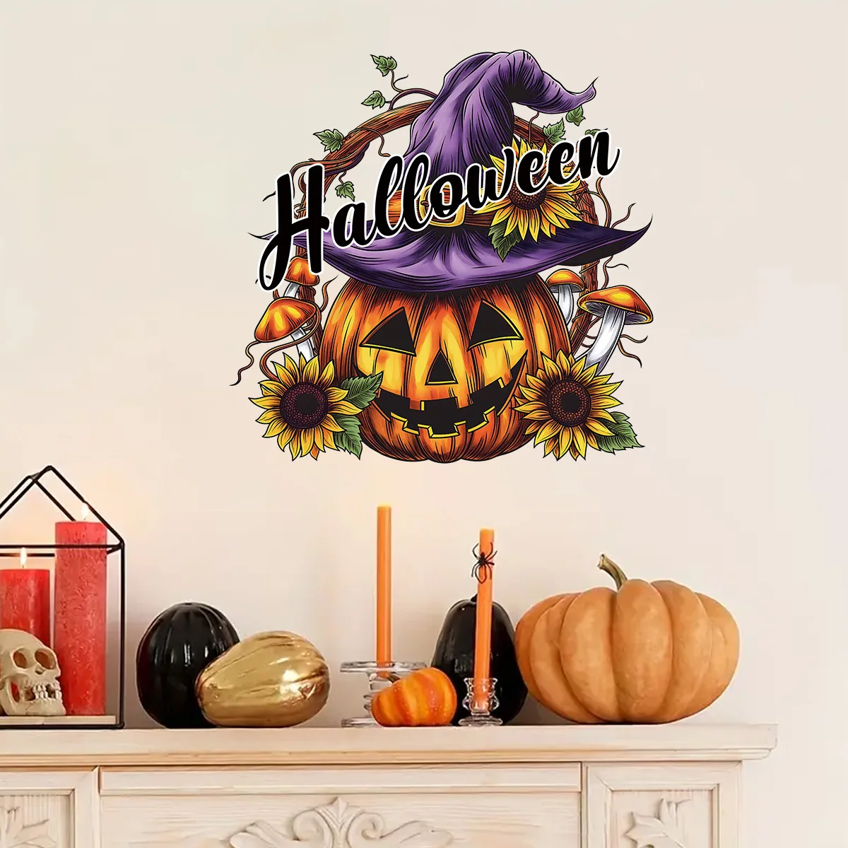 Halloween Wall Sticker Halloween Sticker Wizard Hat Wall Decals Self Adhesive Living Room Bedroom Background Wall Decoration