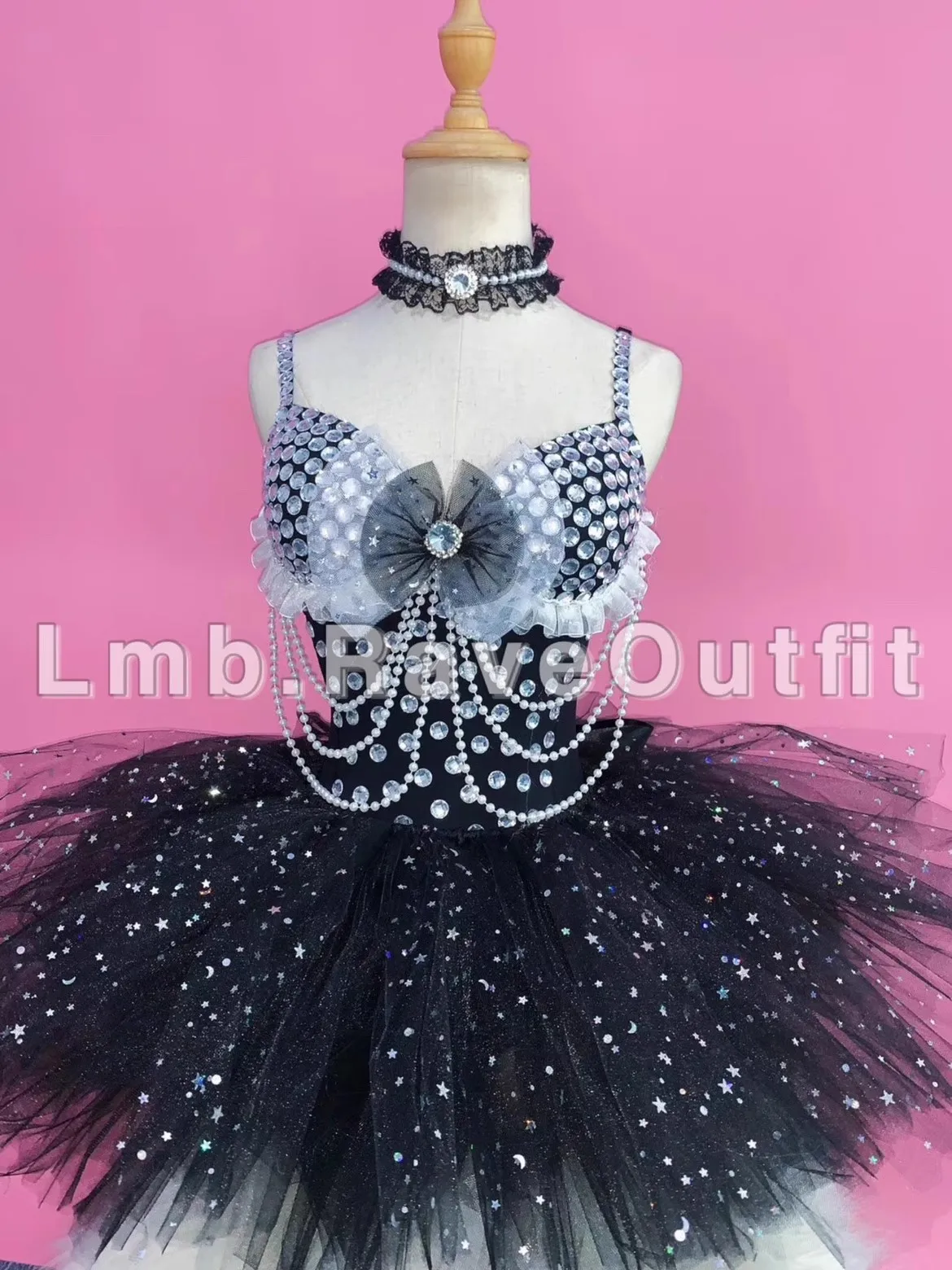 Tassel Sparkling Diamond Starry Sky Sexy Nightclub Bar Singer Birthday Prom Party Dance Stage Wear Black Bikini Tutu Skirt Suit