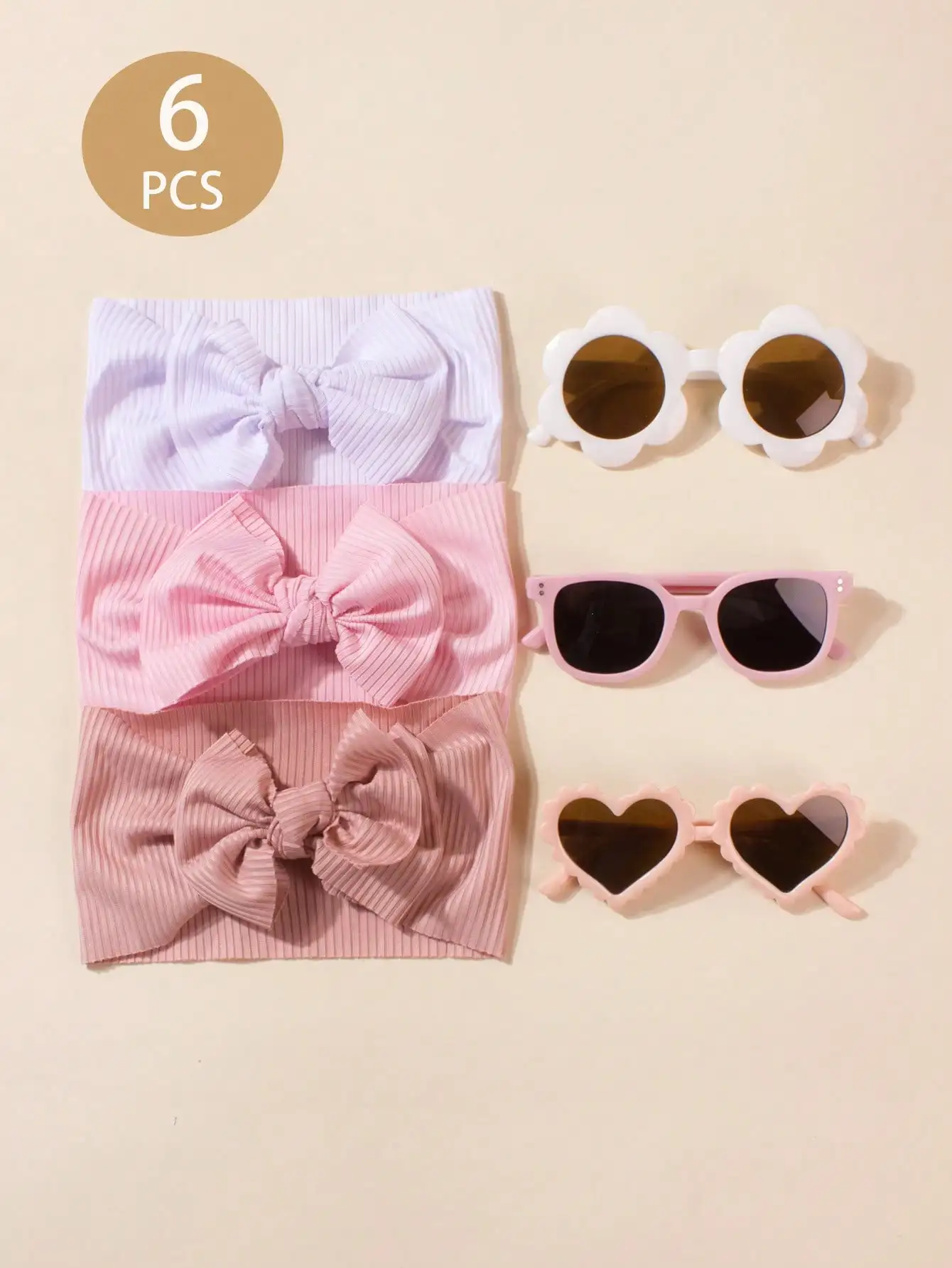 

6pcs Baby Girl Bow Headband+Baby Glasses for 0-4 years old girl,Thread Bow Headband,Toddler Girl Spring Summer Clothes