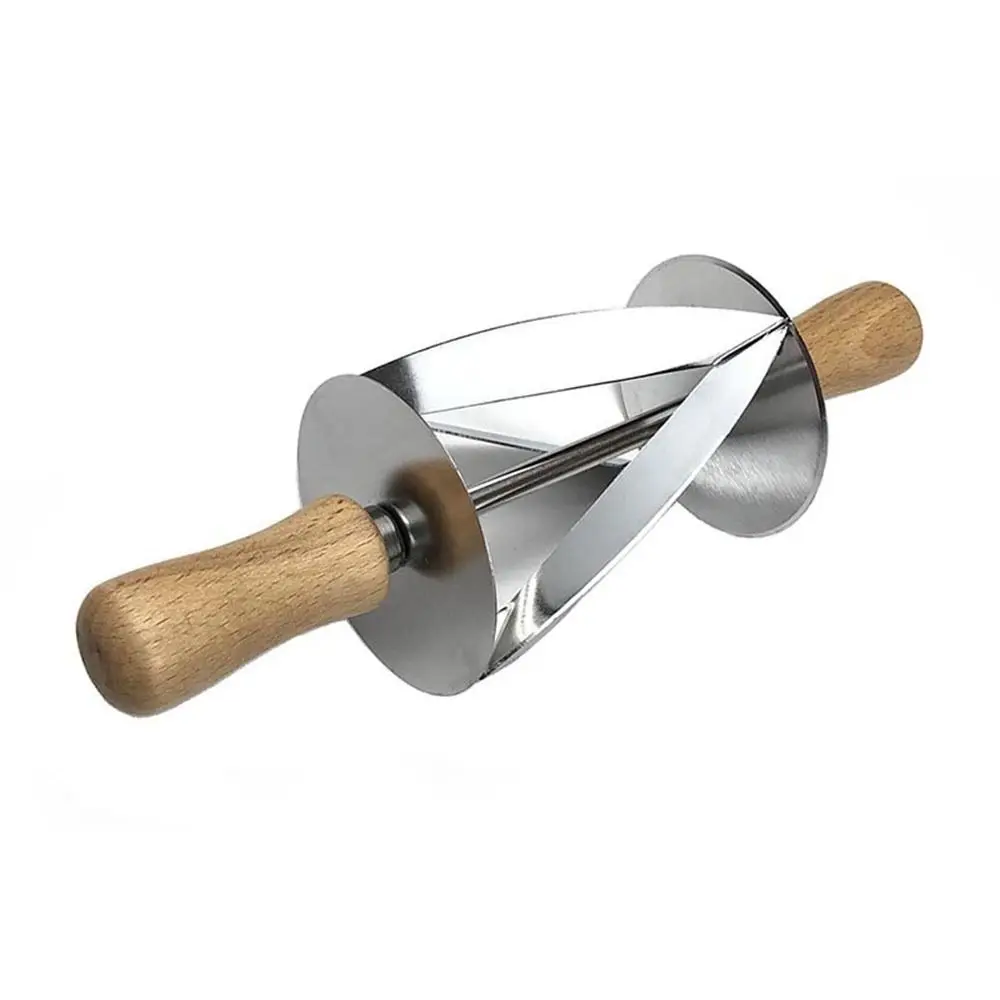 Wooden Handle Rolling Dough Cutter Big Wave Shape Durable Bread Cutter Tool Household Wavy Slicer Bull Horn Rolling Cutter
