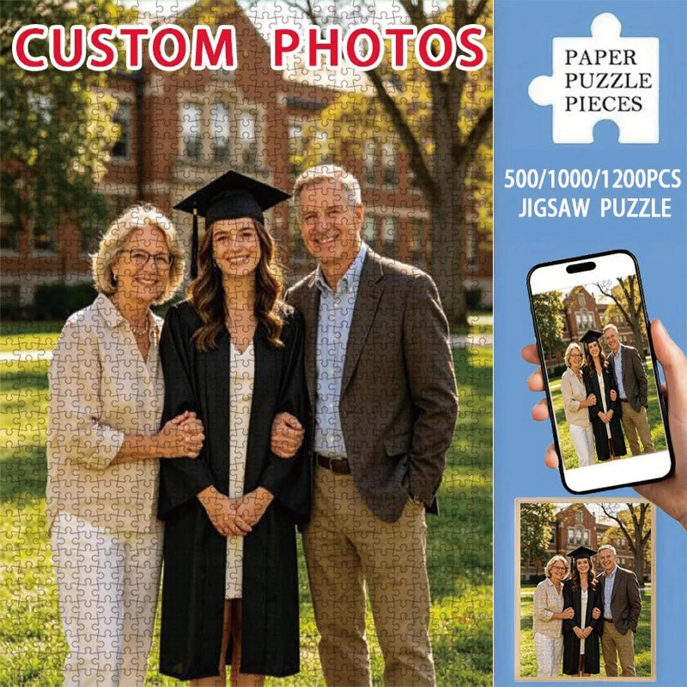35/300/500/1000pcs Personalized Custom Photo Puzzle Christmas Winter Photos Diy Toy for Kids Anniversary Festival Best Gift