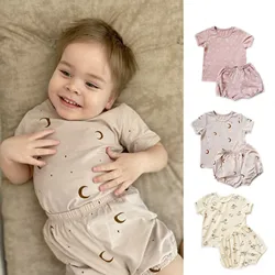 1-5T Toddler Kid Baby Boys Girls Clothes Set Summer Cotton Top and Shorts Pajamas set Short Sleeve Print Sleepwear PJ Set Outfit