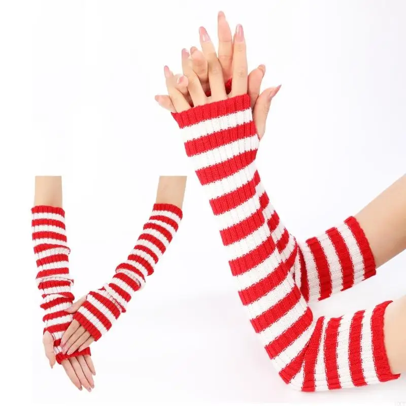 

Осенне-зимние полосатые перчатки 2000-х годов Harajuku с длинным рукавом, утеплители для рук