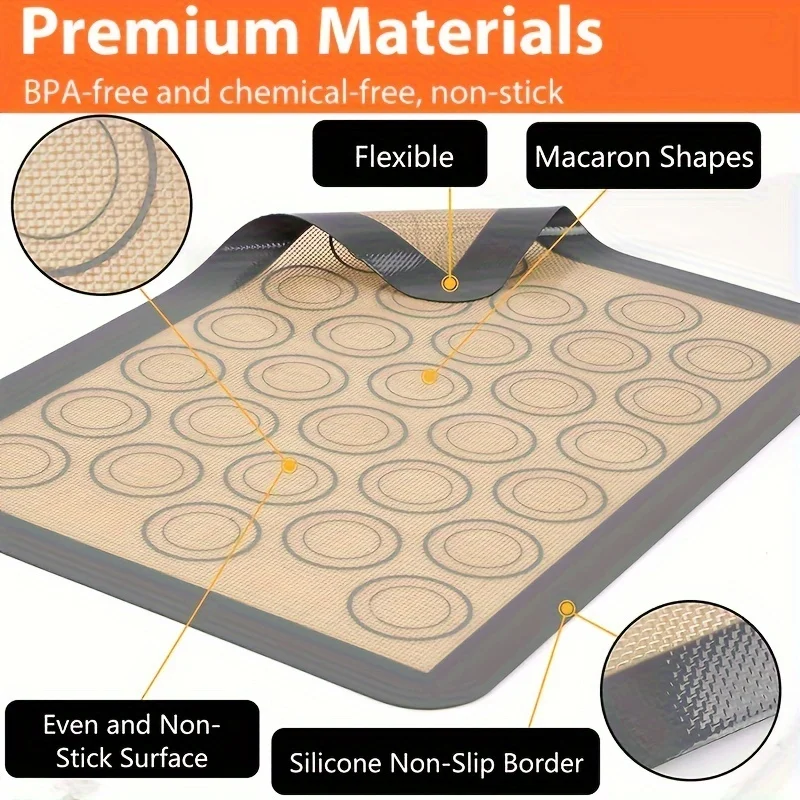 Silicone Baking Mat For Oven, Non-Stick Macaron Silicone Mat For Baking, Reusable Heat Resistant Half Sheet Baking Mat image 2