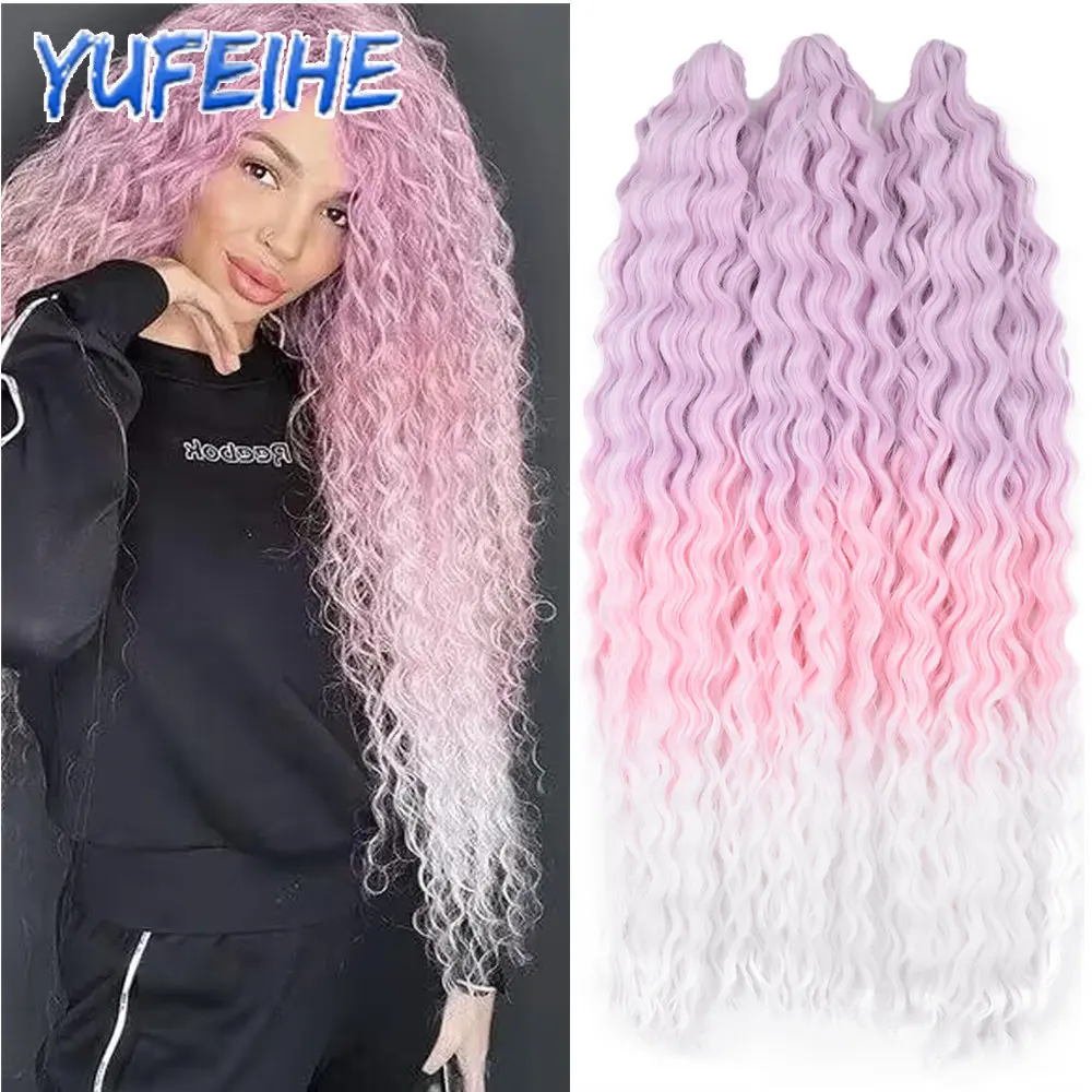 

22 30 Inch Synthetic Afro Curl Crochet Extensions Deep Wave Braiding Hair Water Wave Ombre Blonde Pink High Temperature Fiber