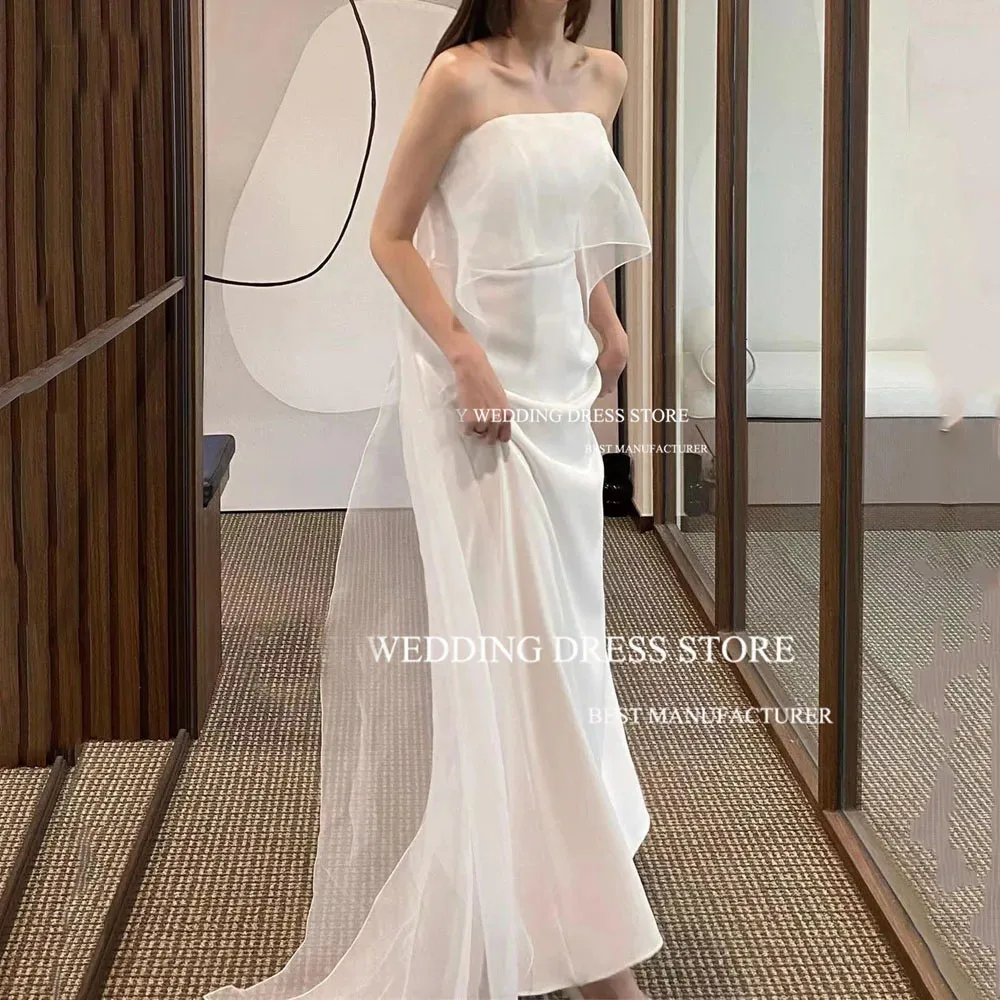 ML Silk Satin Korea Mermaid Wedding Dresses Strapless Simple Floor Length Formal Party Dress Plain Customised Wedding Gown