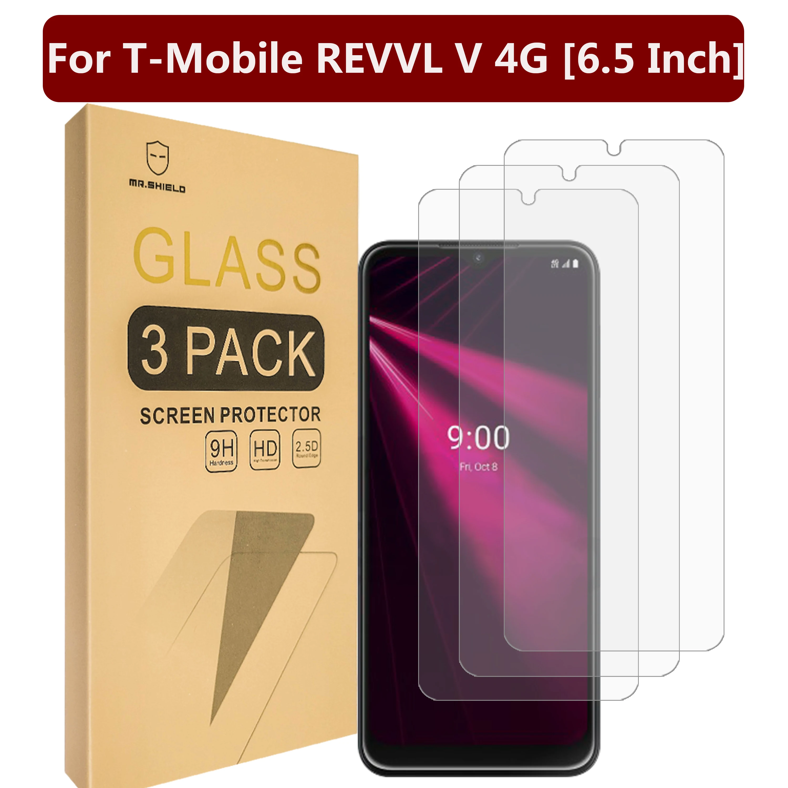 

Mr.Shield [в 3 упаковках] предназначен для T-Mobile REVVL V 4G [6,5 дюйма] [закаленное стекло] [Японское стекло с твердостью 9H] Защитная пленка для экрана