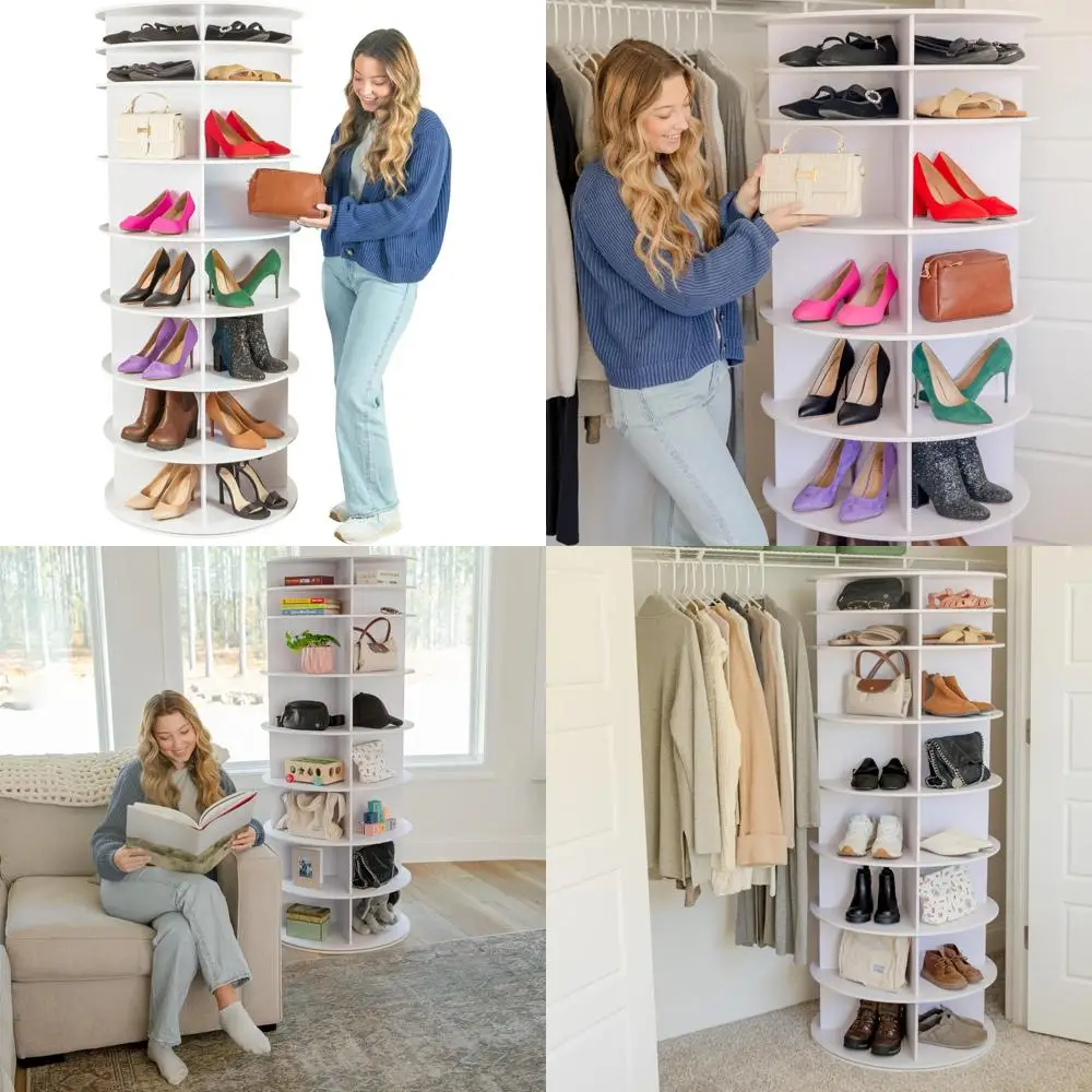 

8-Tier 360-Degree Rotating Shoe Rack Tower for 32 Pairs - Storage Solution for Shoes, Books, and Handbags