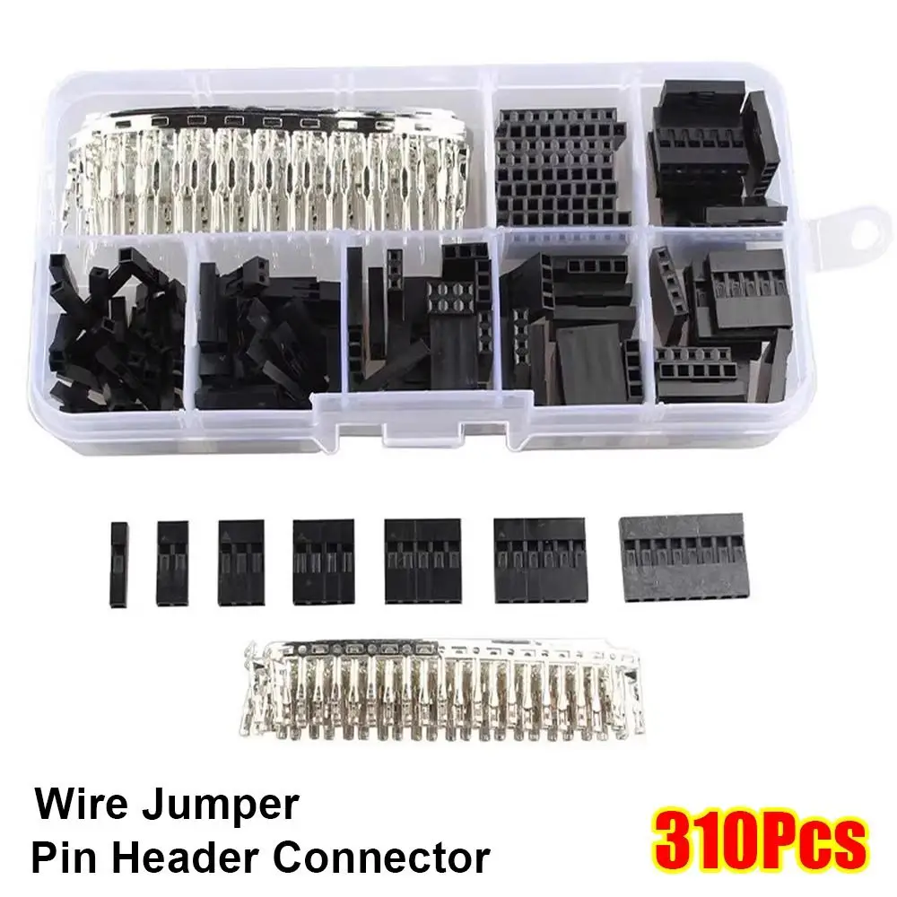 310Pcs/Set 2.54mm Wire Jumper Female Pin Connector Male Crimp Pins Pin Header Connector With Box 1-8P Terminal Connector