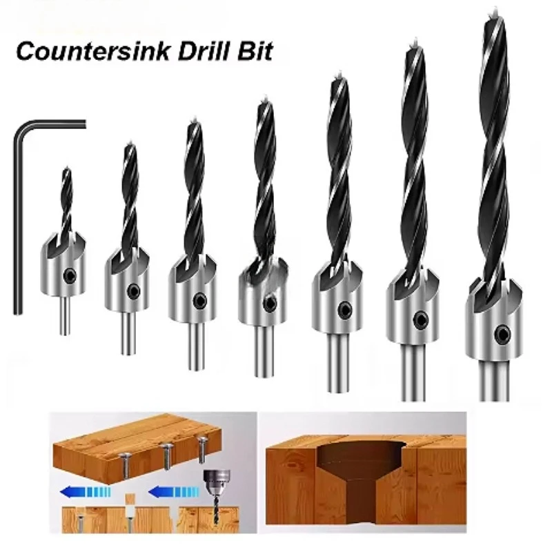 3mm-10mm HSS Countersunk Drill Bit Set Reamer Woodworking Chamfer Drill Counterbore Hole Cutter Screw Hole Drill